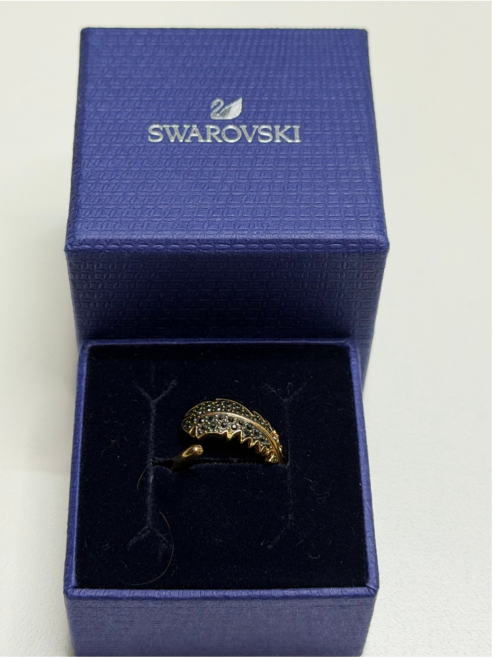 Women's Swarovski Feather Ring One Size Gold Black